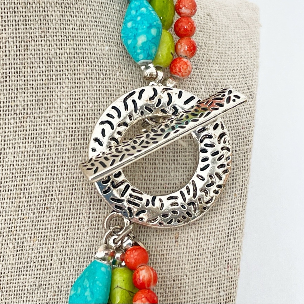 Premier Designs Southwest Beaded Necklace & Bracelet Set Turquoise Coral Lime - Picture 4 of 8